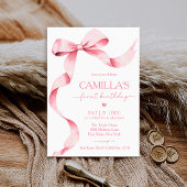 Roze Bow Girl Eerste Verjaardag Uitnodiging