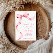 Roze Bow Girl Eerste Verjaardag Uitnodiging