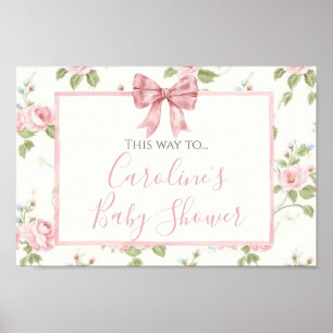 Roze Bow Girl Preppy Douche Directional Signage Poster