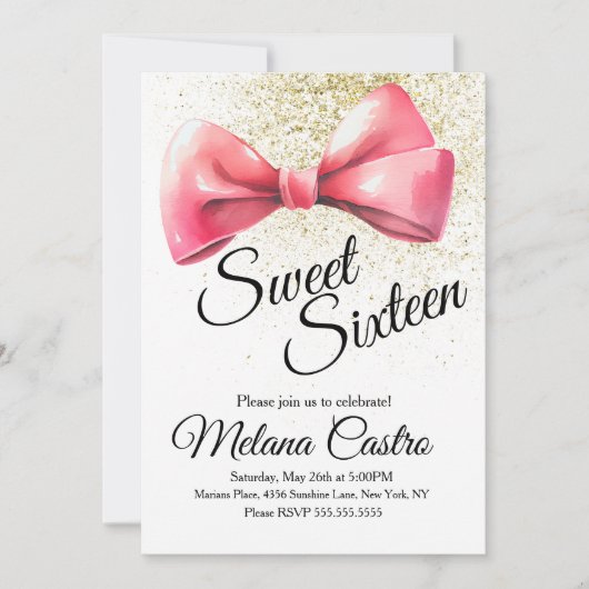 Roze Bow Girls Coquette Sweet 16 Verjaardag Kaart (Voorkant)