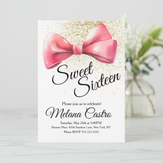 Roze Bow Girls Coquette Sweet 16 Verjaardag Kaart (Staand voorkant)