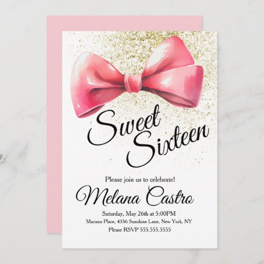 Roze Bow Girls Coquette Sweet 16 Verjaardag Kaart (Voorkant / Achterkant)