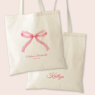 Roze Bow Girly Coquette Custom Bachelorette Party Tote Bag