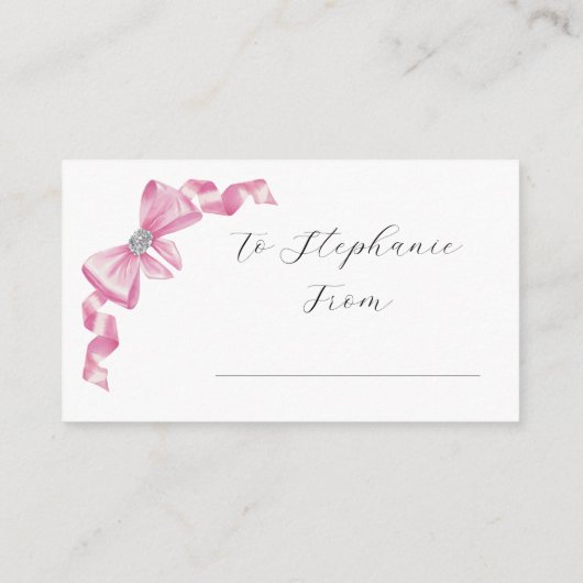 Roze Bow Glam Vrijgezellenfeest Display Douche Informatiekaartje (Achterkant)