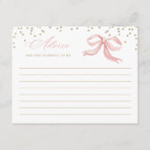 Roze Bow Gold Baby shower Advies Kaart (Voorkant)
