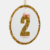 Roze Bow Gold Glitter Twee 2e verjaardag Keramisch Ornament (Rechts)