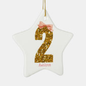 Roze Bow Gold Glitter Twee 2e verjaardag Keramisch Ornament (Rechts)