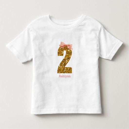 Roze Bow Gold Glitter Twee 2e verjaardag Kinder Shirts (Voorkant)