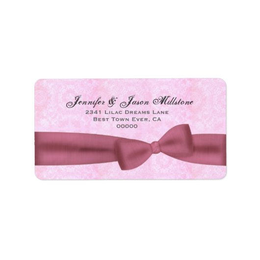 Roze Bow Grijze Lettering Getextureerde achtergron Etiket (Voorkant)