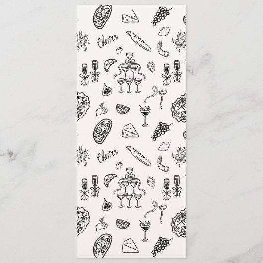 Roze Bow grillig, Hand getrokken bruiloft Flat Men Menu (Achterkant)