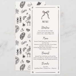 Roze Bow grillig, Hand getrokken bruiloft Flat Men Menu