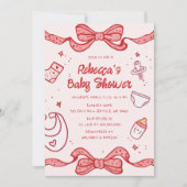 Roze Bow grillige Hand getrokken meisje Baby Brunc Kaart (Voorkant)