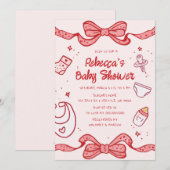 Roze Bow grillige Hand getrokken meisje Baby Brunc Kaart (Voorkant / Achterkant)