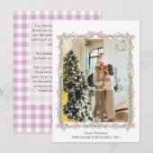 Roze Bow Groene Garland Achterkant Bericht Feestdagenkaart (Voorkant / Achterkant)