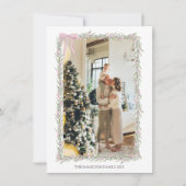 Roze Bow Groene Garland Kerstfoto Feestdagenkaart (Voorkant)