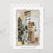 Roze Bow Groene Garland Kerstfoto Kaart (Voorkant / Achterkant)