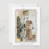Roze Bow Groene Garland Kerstfoto Kaart (Voorkant)