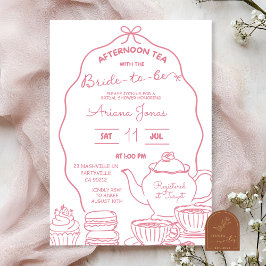 Roze Bow Hand Doodle Afternoon Tea vrijgezellenfee Kaart