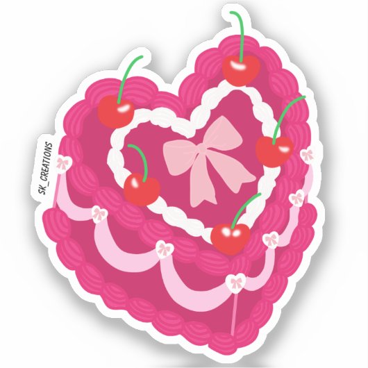 Roze Bow  Hart Cake Sticker (Voorkant)