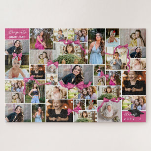 Roze Bow Herhaalde foto's Collage Congrats Graduat Legpuzzel