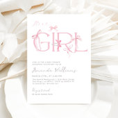 Roze Bow Het is een Meisje Modern Baby shower Kaart