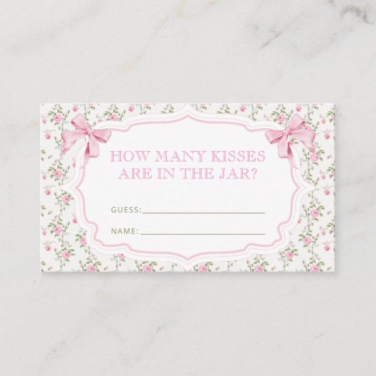 Roze Bow Hoeveel Kisses Bruids Spel Informatiekaartje (Voorkant)