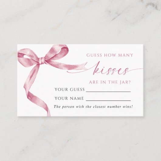 Roze Bow Hoeveel Kussen Douche Game Card Plaatskaartje (Voorkant)