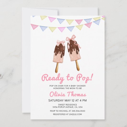 Roze Bow Ice Cream klaar voor Pop Baby shower Kaart (Voorkant)