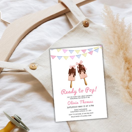 Roze Bow Ice Cream klaar voor Pop Baby shower Kaart