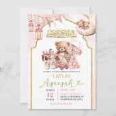 Roze Bow Islamitische Aqeeqah Meisje Baby Aankondi Kaart (Voorkant)