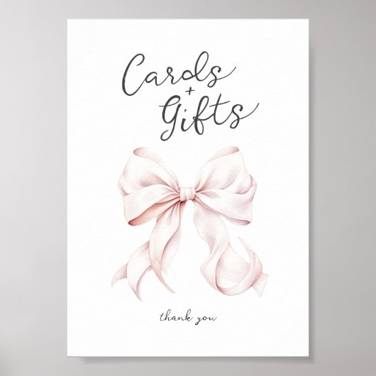 Roze Bow Kaarten & Cadeaus Tafelteken Poster (Voorkant)