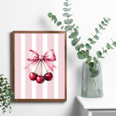 Roze Bow Kersen Coquette Esthetische Strepen Girly Poster