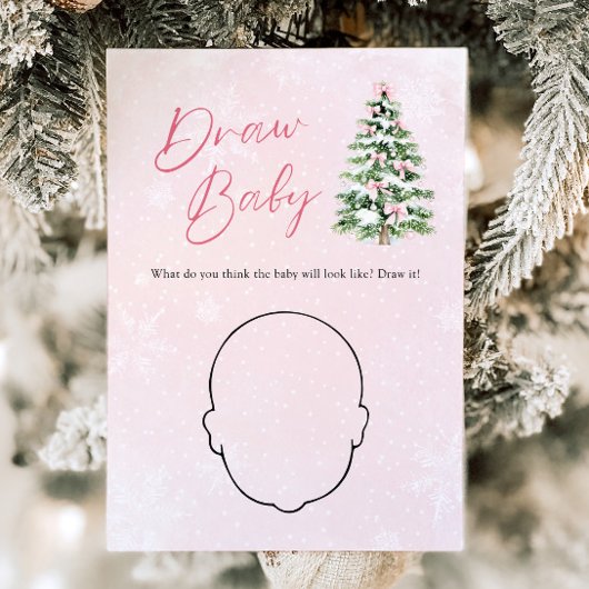 Roze Bow Kerstboom Baby shower Draw Baby Game Kaart