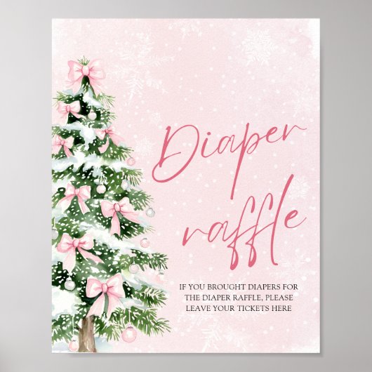 Roze Bow Kerstboom Baby shower Luier Raffle Poster (Voorkant)