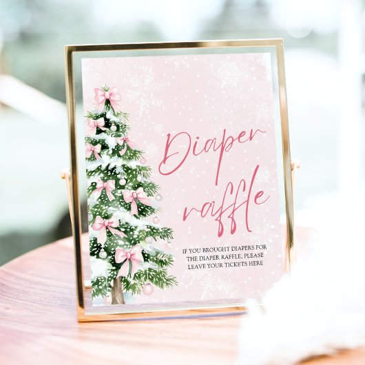 Roze Bow Kerstboom Baby shower Luier Raffle Poster