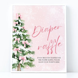 Roze Bow Kerstboom Baby shower Luier Raffle Poster