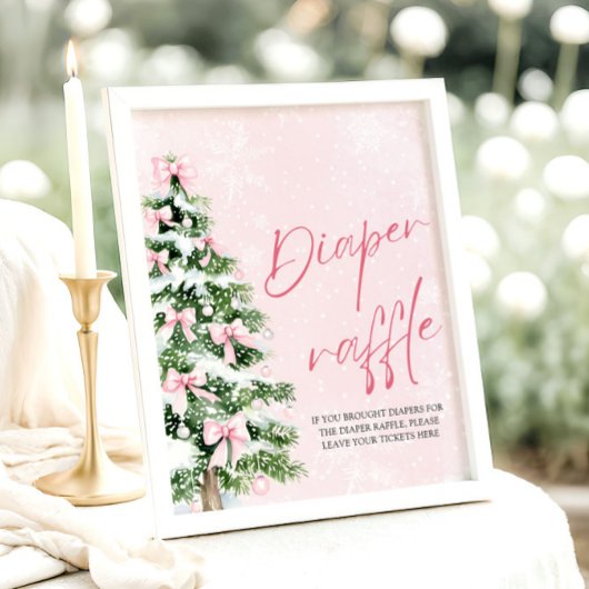Roze Bow Kerstboom Baby shower Luier Raffle Poster