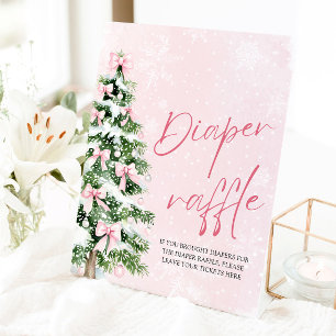 Roze Bow Kerstboom Baby shower Luier Raffle Reclamebord Met Voetstuk