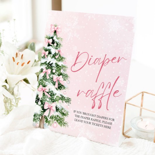 Roze Bow Kerstboom Baby shower Luier Raffle Reclamebord Met Voetstuk