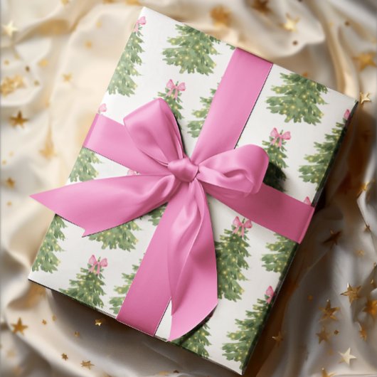 Roze Bow Kerstboom Coquette Girly Vakantie Cadeaupapier