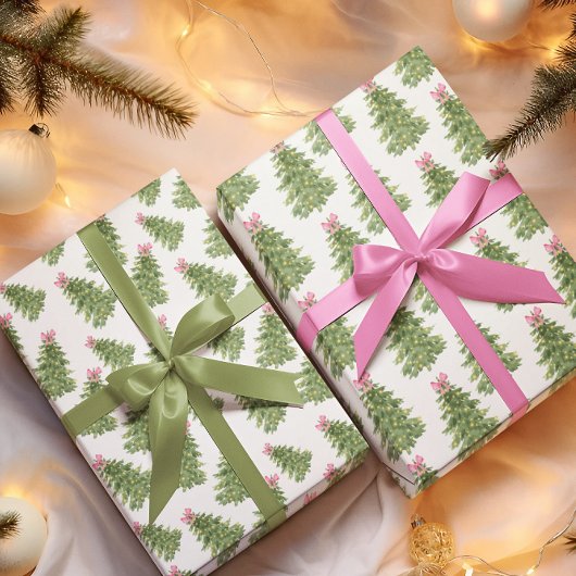 Roze Bow Kerstboom Coquette Girly Vakantie Cadeaupapier