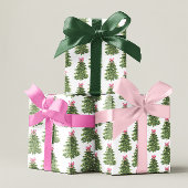 Roze Bow Kerstboom Coquette Girly Vakantie Cadeaupapier