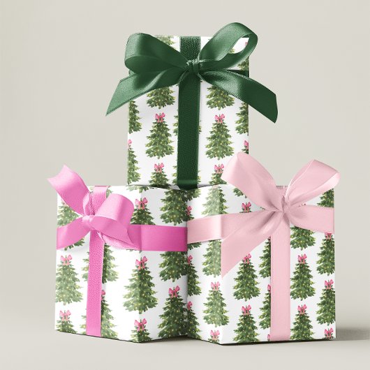 Roze Bow Kerstboom Coquette Girly Vakantie Cadeaupapier