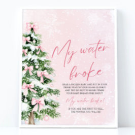 Roze Bow Kerstboom Mijn Water brak Baby shower Poster