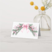 Roze Bow Kerstbruiloft Plaatskaartje (Achterkant)