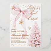 Roze Bow Koud Buiten Baby Meisje Douche Folie Uitnodiging (Voorkant)