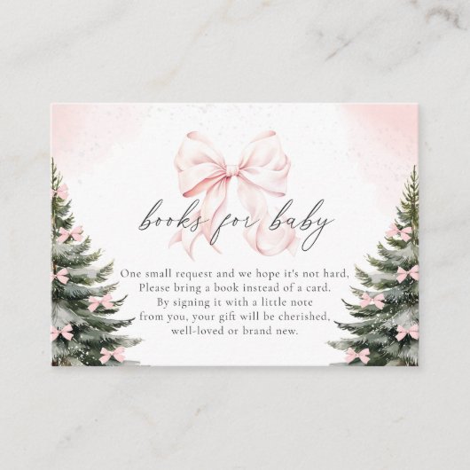 Roze Bow Koud Buiten Baby shower Boeken voor Baby Informatiekaartje (Voorkant)