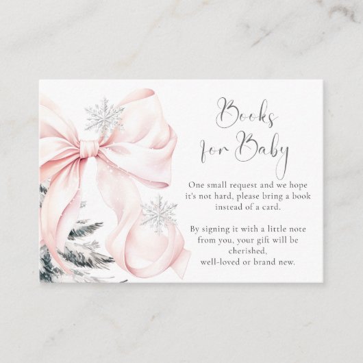 Roze Bow Koud Buiten Baby shower Boeken voor Baby Informatiekaartje (Voorkant)