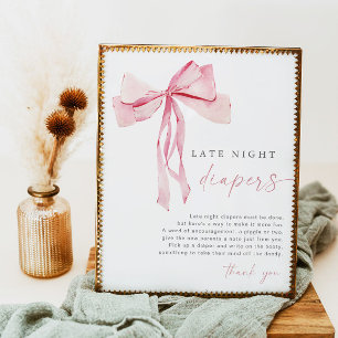 Roze Bow Late Night Luiers Game Sign Girl Blush Poster