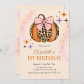 Roze Bow Leopard Pompoen Meisje Halloween Verjaard Kaart (Voorkant / Achterkant)